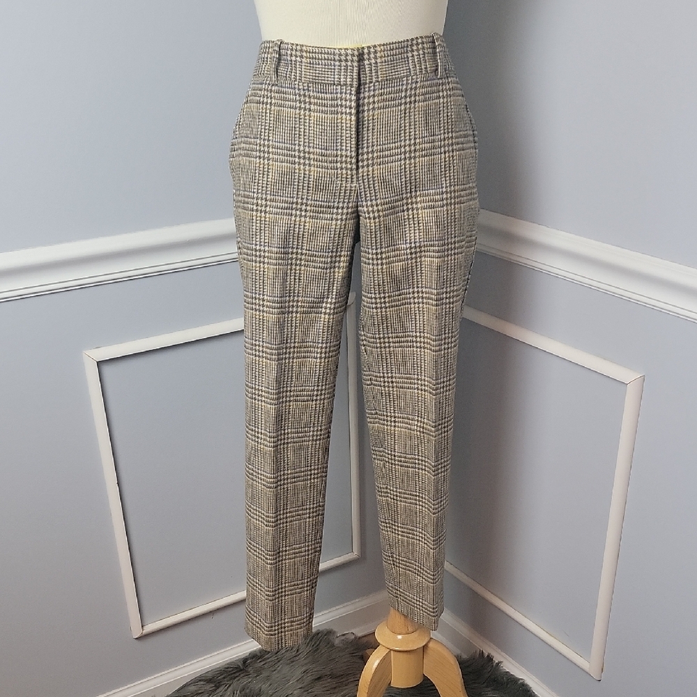 J.CREW City Fit Wool Houndstooth‎ Plaid Straight Leg Cropped Ankle Dress Pants 6